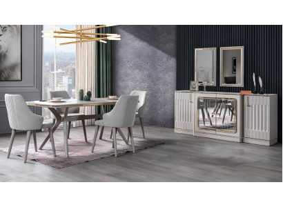 Salle à manger Ensemble Suite Buffet avec 2x Miroir Table 6x Chaise 10pcs.