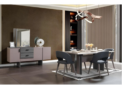 Set de salle à manger moderne Table à manger 6x Chaises Bahuts avec Miroir 8 pièces