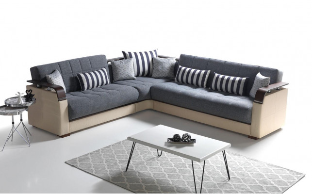 Canapé d'angle en forme de L + Fauteuil gris Ensemble complet de salon 2 pièces. Meubles de luxe