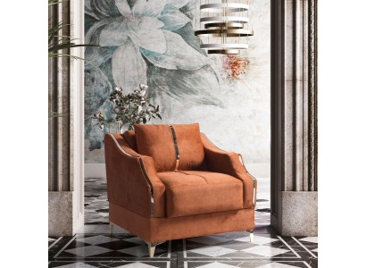 Design Fauteuil de luxe Relax en textile avec accoudoirs en acier inoxydable, siège individuel Lounge Club