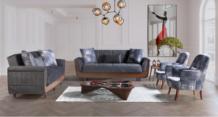 Ensemble de canapé 3+2+1+1 Salon en bois Canapé de luxe en tissu moderne Complet Moderne