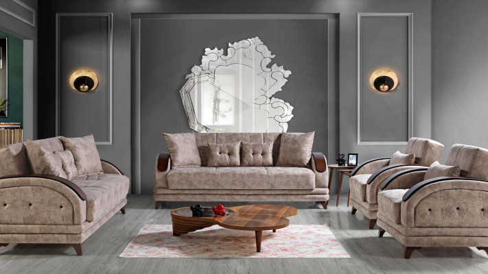 Ensemble de canapé 3+2+1+1 Salon en bois Canapé de luxe moderne en tissu Complet Moderne nouveau