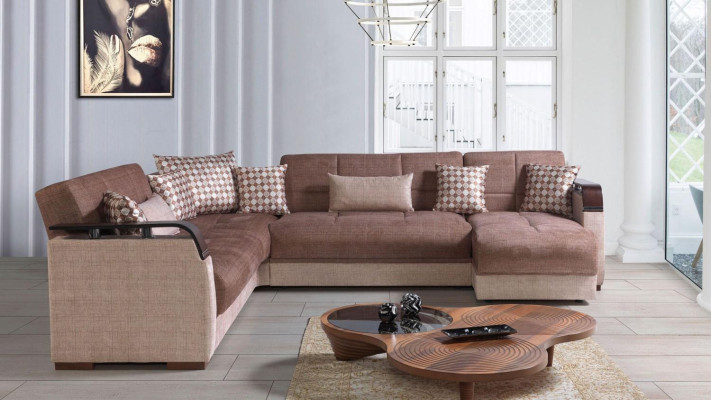 Canapé d'angle en forme de L brun pour salon Canapé en coin de luxe