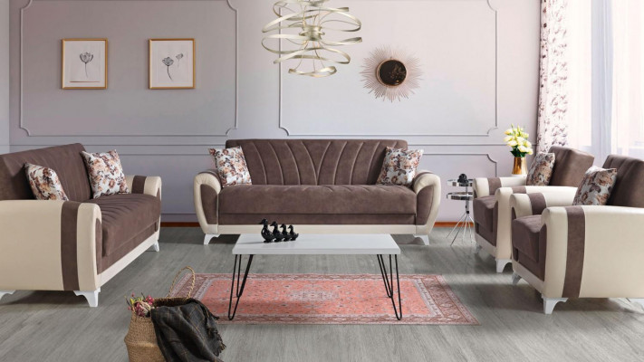 Sofa convertible Ensemble de canapé 3+2+1+1 places Canapé en textile Fauteuil Canapé complet Marron