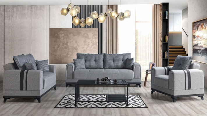 Ensemble de canapé gris 3+2+1 places en textile en bois fauteuil complet