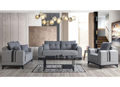 Ensemble de canapé gris 3+2+1 places en textile en bois fauteuil complet