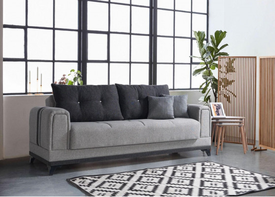 Ensemble de canapé gris 3+2+1 places en textile en bois fauteuil complet