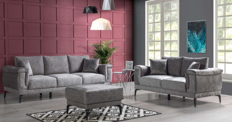 Ensemble de canapé 3+2 Tabouret Assis Textile Moderne Fauteuil Complet Canapés