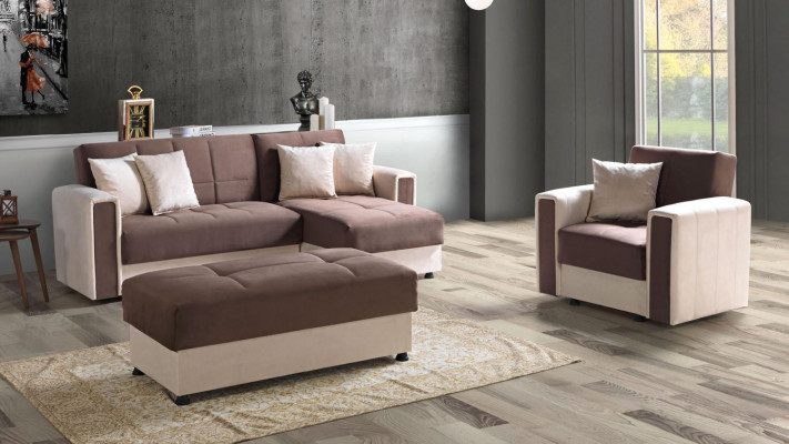 Canapé d'angle en L Fauteuil Pouf Textile Rembourrage complet Salon Premium Moderne