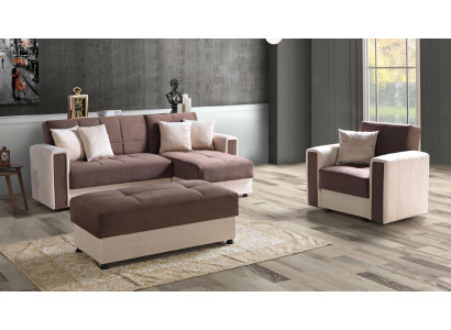 Canapé d'angle en L Fauteuil Pouf Textile Rembourrage complet Salon Premium Moderne