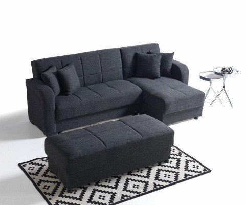 Canapé d'angle en forme de L Tabouret Noir Ensemble complet pour salon 2 pièces. Meubles de luxe