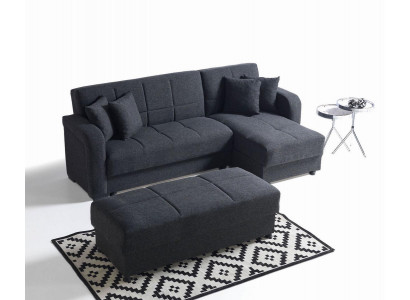 Canapé d'angle en forme de L Tabouret Noir Ensemble complet pour salon 2 pièces. Meubles de luxe