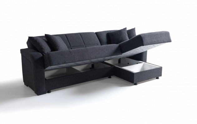 Canapé d'angle en forme de L Tabouret Noir Ensemble complet pour salon 2 pièces. Meubles de luxe