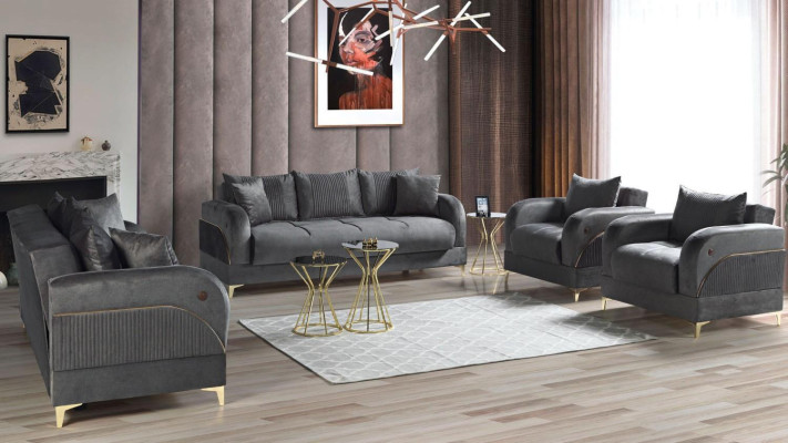 Ensemble de canapé 3+2+1+1 Sièges Meubles Ensemble de luxe de canapé moderne Gris 4 pièces
