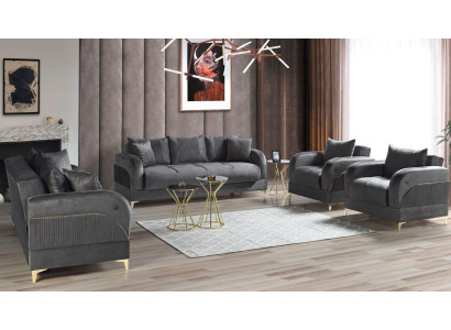 Ensemble de canapé 3+2+1+1 Sièges Meubles Ensemble de luxe de canapé moderne Gris 4 pièces