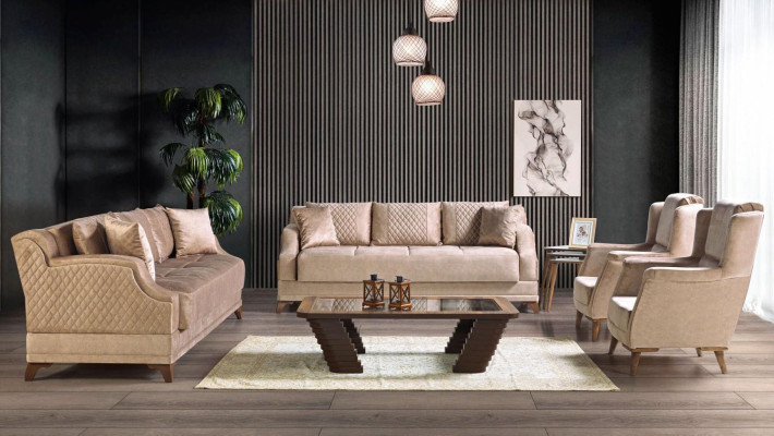 Ensemble de canapé 3+2+1+1 Fauteuil Suite Moderne Mobilier de relaxation Beige de luxe
