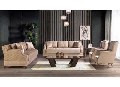 Ensemble de canapé 3+2+1+1 Fauteuil Suite Moderne Mobilier de relaxation Beige de luxe