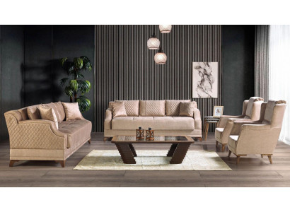 Ensemble de canapé 3+2+1+1 Fauteuil Suite Moderne Mobilier de relaxation Beige de luxe