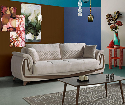 Canapé 3 places de luxe Mobilier de salon Canapé élégant 230cm Beige textile nouveau