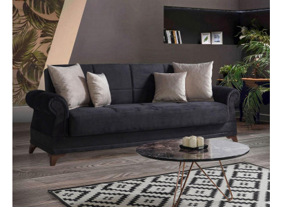Canapé de luxe 3 places Canapé textile noir Meubles design 3 places Rembourrage neuf Ensemble de relaxation