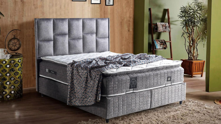 Conception de lit Lits de luxe Revêtement beige Mobilier de chambre Argent 160x200