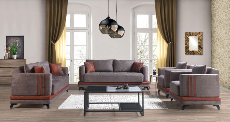 Ensemble de living moderne avec canapé 3+2+1+1 gris - Ensemble de mobilier de salon