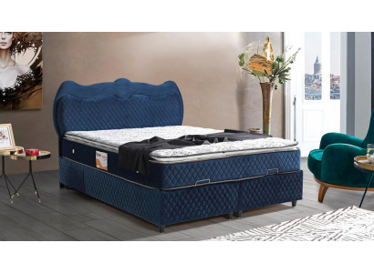Conception de lit Lits de luxe Rembourrage bleu Mobilier de chambre à coucher de luxe Box Spring moderne