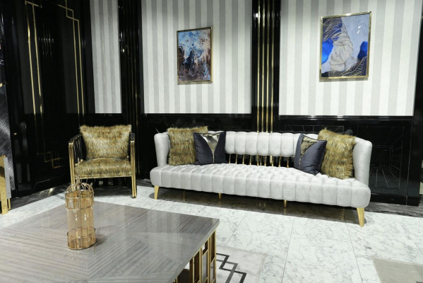 Canapé Blanc Luxueux 3 Places avec Fauteuil Design Moderne Meuble Trois Places