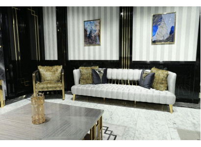 Canapé Blanc Luxueux 3 Places avec Fauteuil Design Moderne Meuble Trois Places