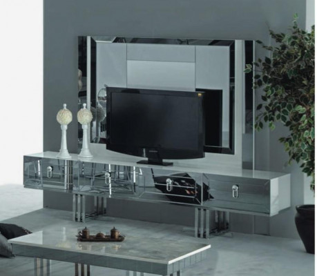 Meuble télévision de luxe Armoire élégante Commode Mobilier Gris support de télévision Cabinet TV