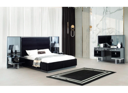 Lit Table de chevet Coiffeuse Ensemble de chambre à coucher 4 pièces Design Moderne de Luxe