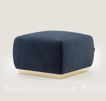 Designer Luxus blauer Hocker mit Edelstahlrand Polsterung Textilmöbel neu