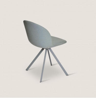 Chaise de salle à manger rembourrée grise, design, une place, avec pieds en acier inoxydable, neuve
