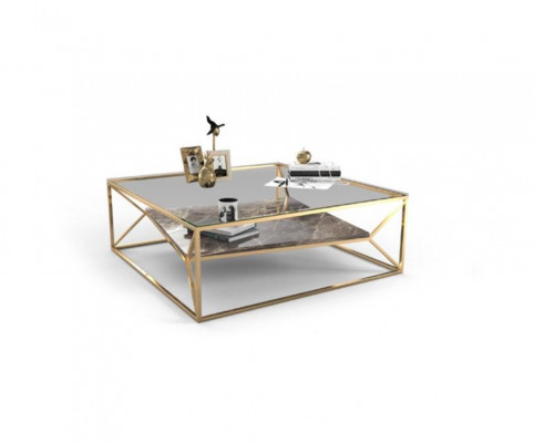 Table basse en marbre moderne pour le salon en acier inoxydable de luxe avec plateau en verre.