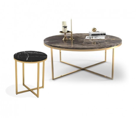 Table basse ronde de luxe avec table d'appoint en acier inoxydable par un designer, ensemble de tables