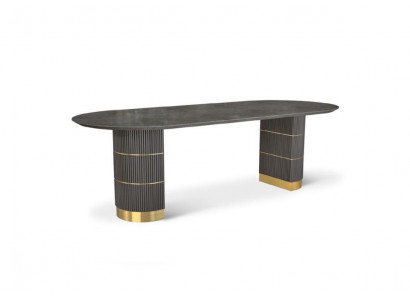 Table à manger de designer grise avec pieds en métal, cadre en bois pour la salle à manger.