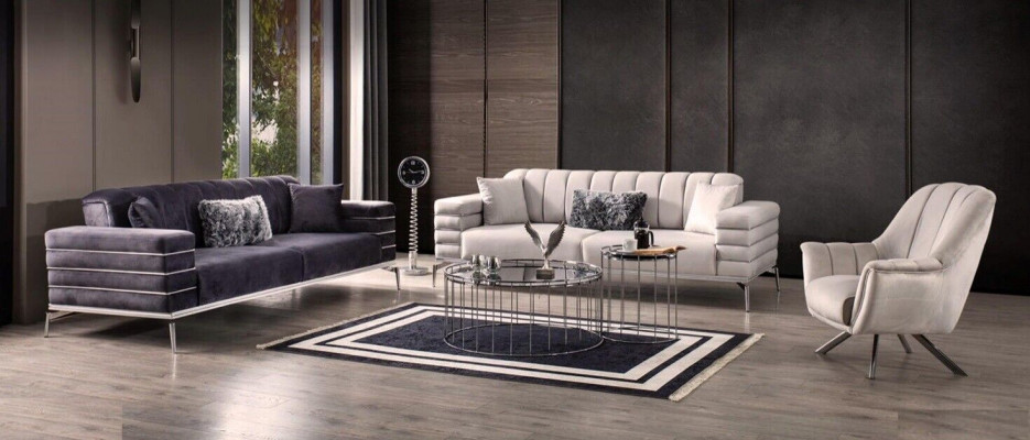 Ensemble de canapé de luxe 321 Design de canapé moderne Canapé Rembourré Gris neuf