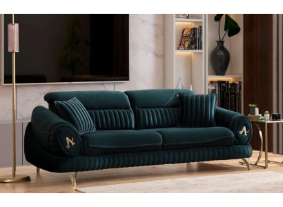 Canapé de luxe trois places vert design bois moderne Mobilier de salon neuf