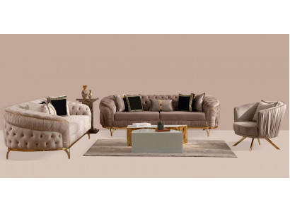 Canapé design 3 places Chesterfield en tissu canapé rembourré Tissus neuf