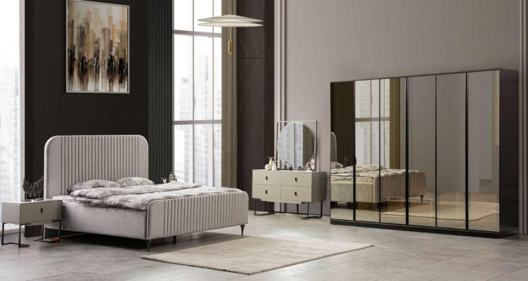 Lit 2x Tables de chevet Ensemble de chambre à coucher Design Moderne Ensemble de luxe 5 pièces.