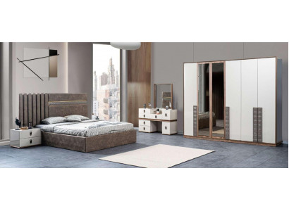 Lit 2x Tables de chevet Coiffeuse avec miroir Ensemble 5 pièces de style italien