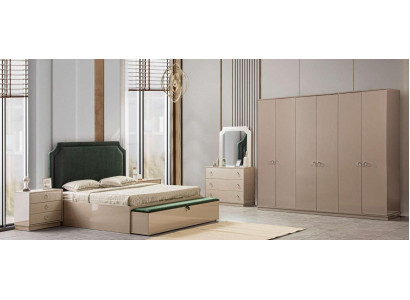 Lit 2x Tables de chevet 5 pcs. Ensemble de chambre à coucher Design Luxe Moderne Revêtement