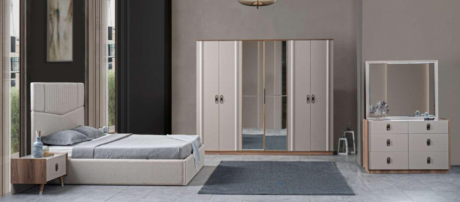 Lit 2x Tables de chevet 5 pièces. Chambre Lit double Meubles design Ensemble neuf