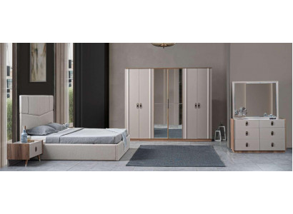 Lit 2x Tables de chevet 5 pièces. Chambre Lit double Meubles design Ensemble neuf