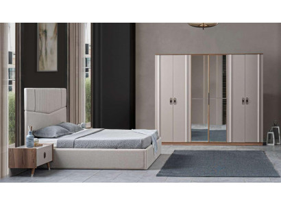 Lit 2x Tables de chevet 4 pièces. Ensemble de chambre armoire luxueuse Lits