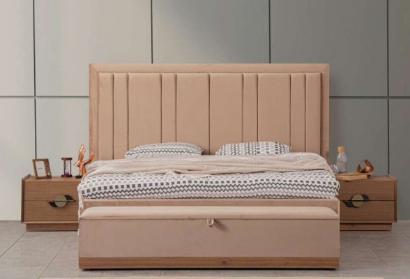 Chambre à coucher Lit 180x200 2x Tables de chevet Ensemble 3 pièces luxe moderne