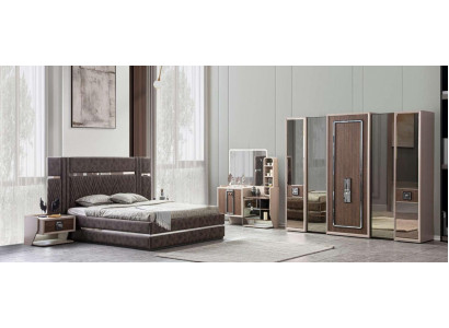 Lit 2x Tables de chevet 5 pièces. Chambre à coucher. Design moderne. Mobilier de luxe neuf.