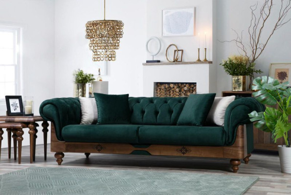 Ensemble de canapé Chesterfield moderne bicolore 3+3+1 place mobilier de luxe