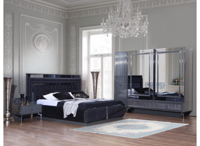 Ensemble de chambre noire Suite de luxe Lit 2x Tables de chevet Armoire