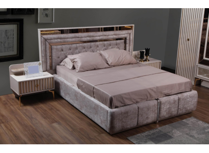 Ensemble complet de chambre moderne : lit, tables de chevet, meubles de designer